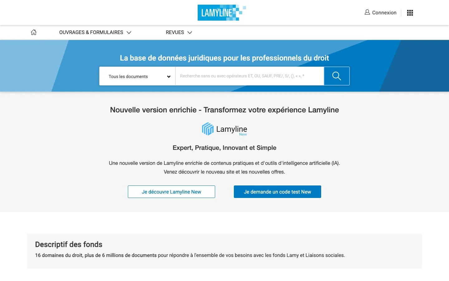 Capture d'écran de Lamyline, IA juridique de Lamy Liaisons